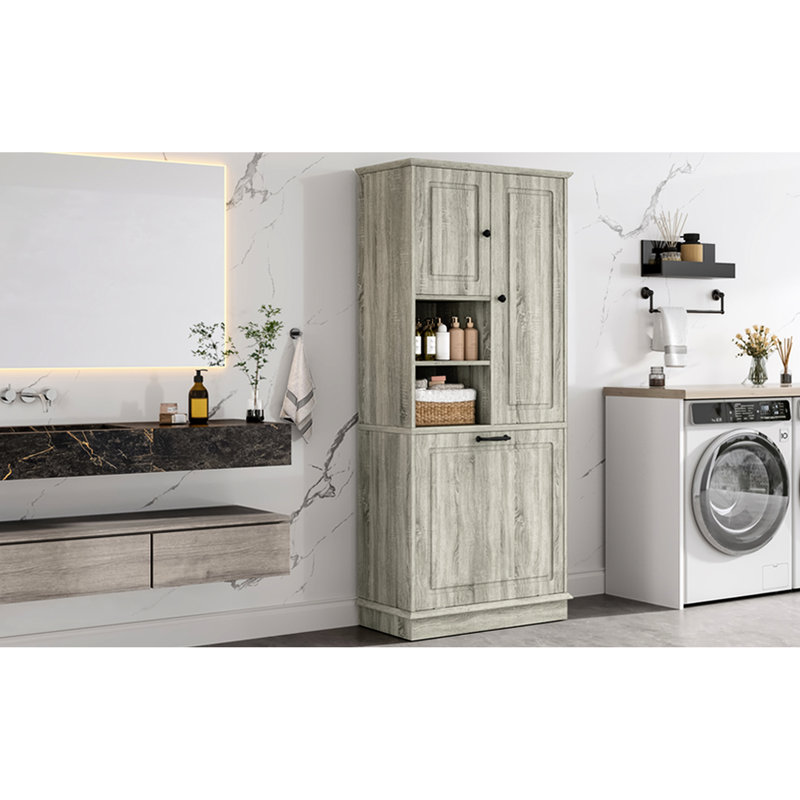 Armoire de rangement polyvalente avec tablettes réglables, panier rabattable et armoires fermées. Pour la salle de bain, la chambre à coucher, le bureau. Matériau, poignées en alliage d'aluminium, grande capacité de 80 lb avec panier