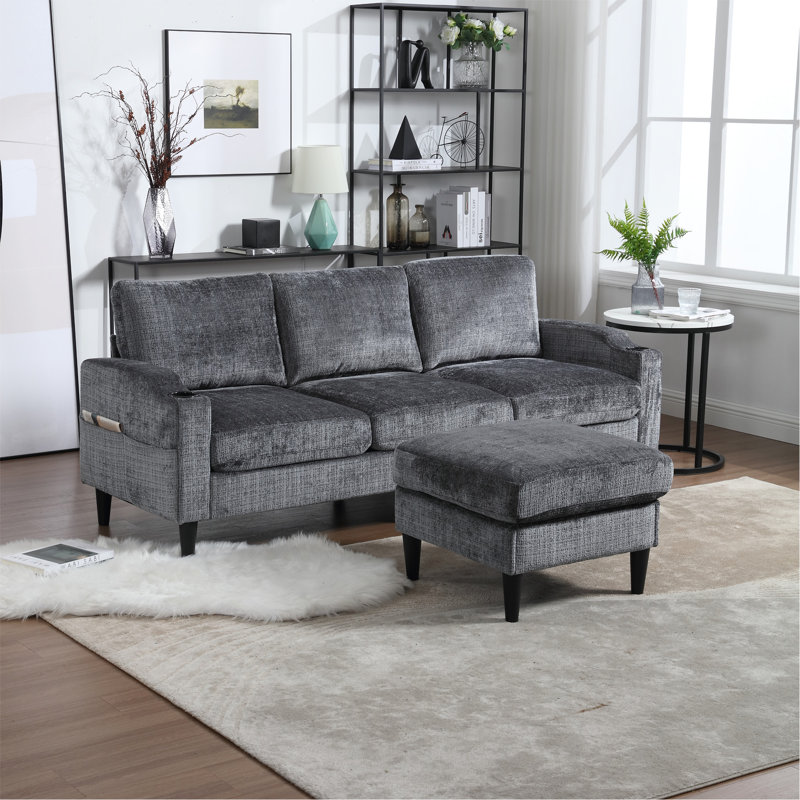 Adylynn Upholstered L-Shaped Sectional, Gray Chenille