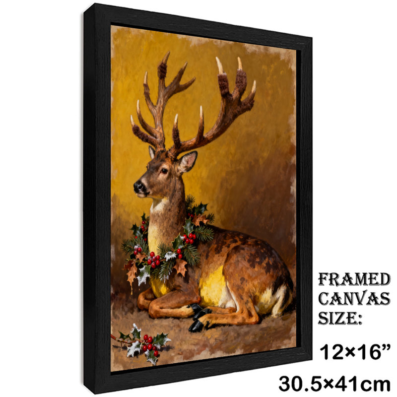 Art mural rétro noir, cerf de Noël, impressions rétro, H 17 po x l 13 po