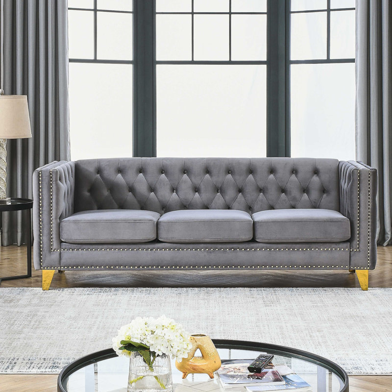 Canapé rembourré 80,5 po Illait, Velours gris