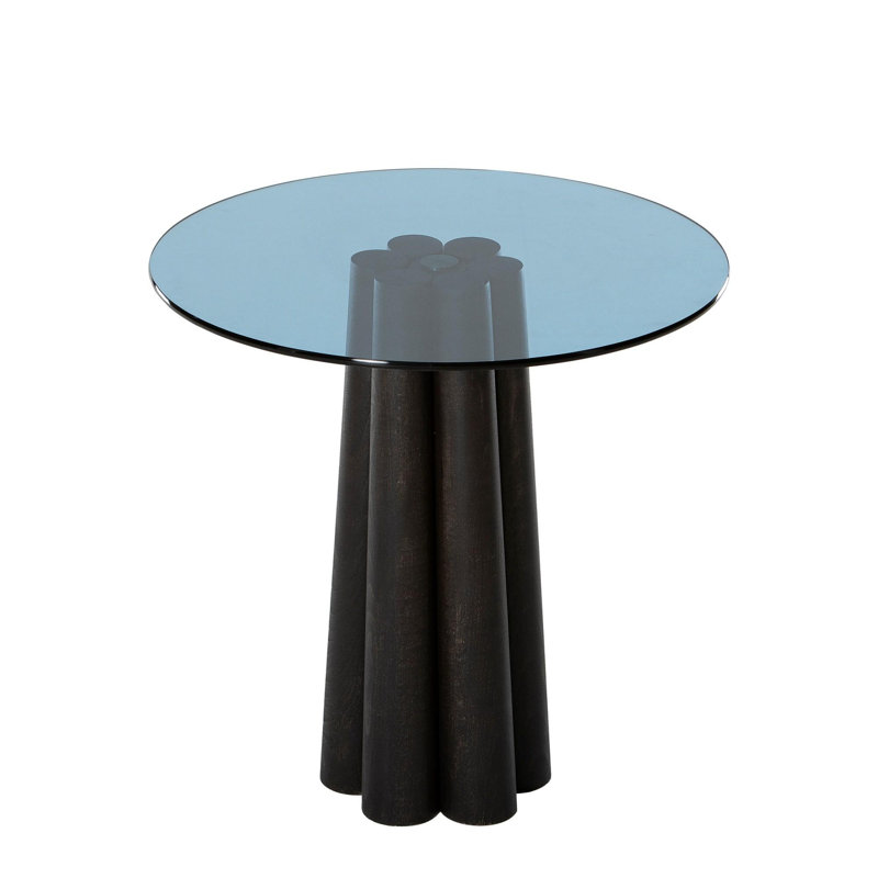 Table basse moderne, plateau 100% verre trempé, structure en hêtre, 19,7 po x 19,7 po x 19,7 po | Conception élégante noire et bleue, démontée pour une livraison facile | Idéal pour les salons contemporains et les espaces élégants