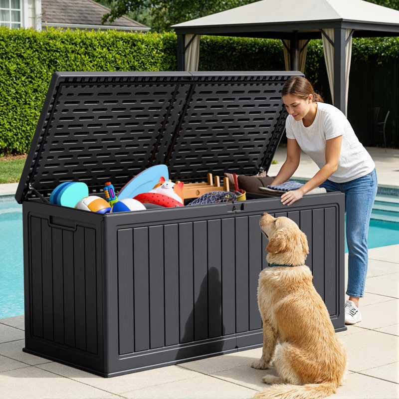 260 Gallons Water Resistant Resin Lockable Deck Box, Black