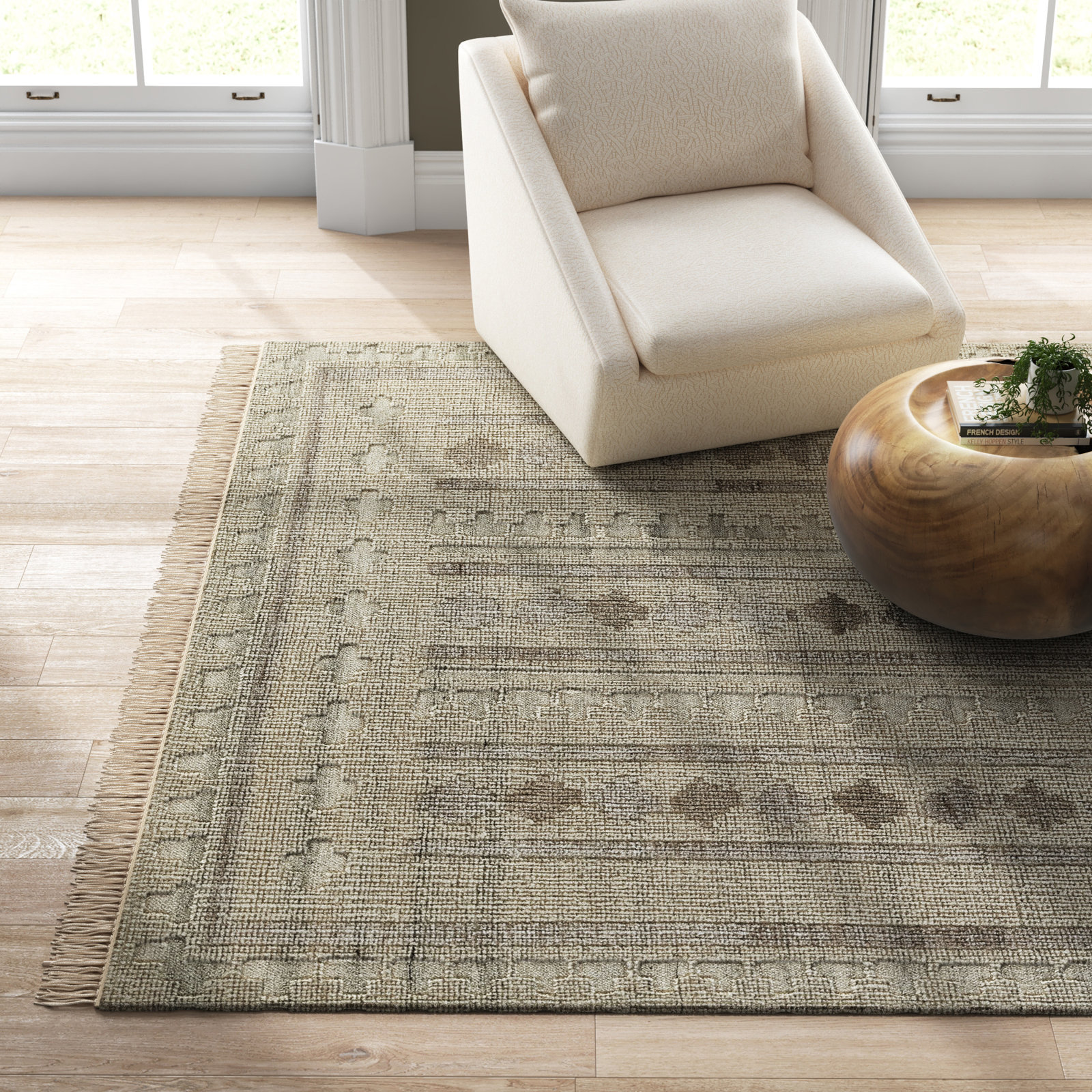 Otto Handmade Ivory Rug, Rectangle 9' x 12'