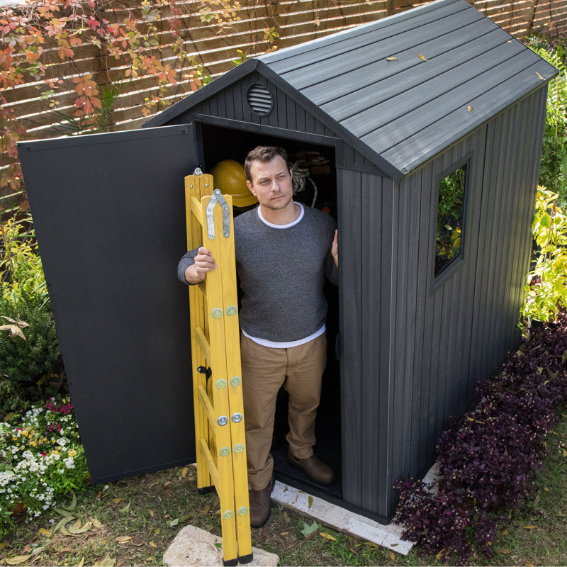 Keter Darwin 4x6 ft. Resin Outdoor Storage Shed With Floor for Patio Furniture and Tools, Graphite