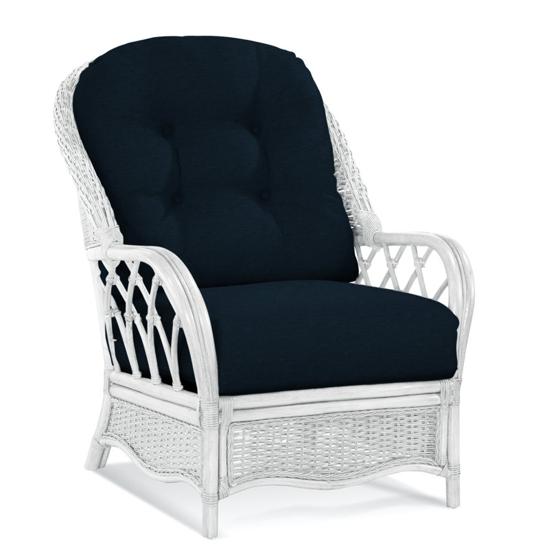 Chaise avec accoudoirs en rotin Everglade, Blanc givré, Lin colombe élite