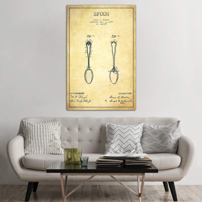 Spoon Vintage Patent Blueprint - Wrapped Canvas Print