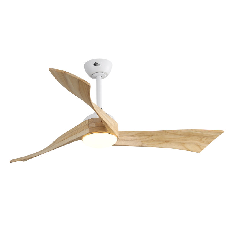 Desir 52cm Ceiling Fan with LED Lights, White/Natural Wood Blades
