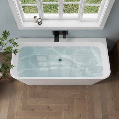 67'' Wall-Mount Acrylic Bathtub Deep Soaking Bathtub