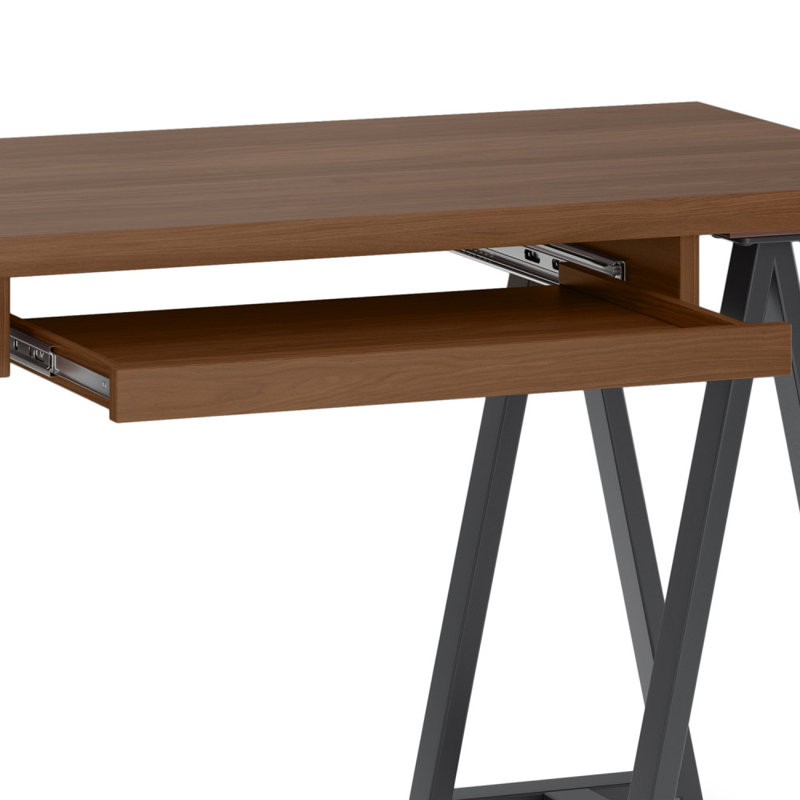Sawhorse Industrial 50" Solid Wood and Metal Desk with Keyboard Tray in Distressed Grey