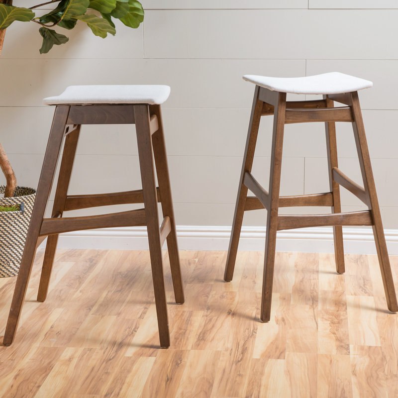 Kreitzer Upholstered Counter Stool with Solid Wood Frame, Light Beige, Brown