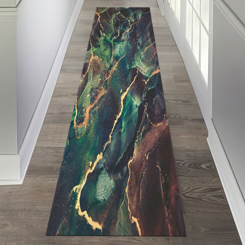 Tapis non tissé à motif géométrique contemporain dans des tons terreux, parfait pour mettre à jour votre décor