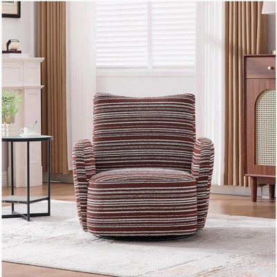 Chaise de loisirs pivotante à 360 ° de style moderne avec accoudoirs rayés en tissu avec bordures en sable et support en métal, convenant au salon, au balcon et à la chambre à coucher