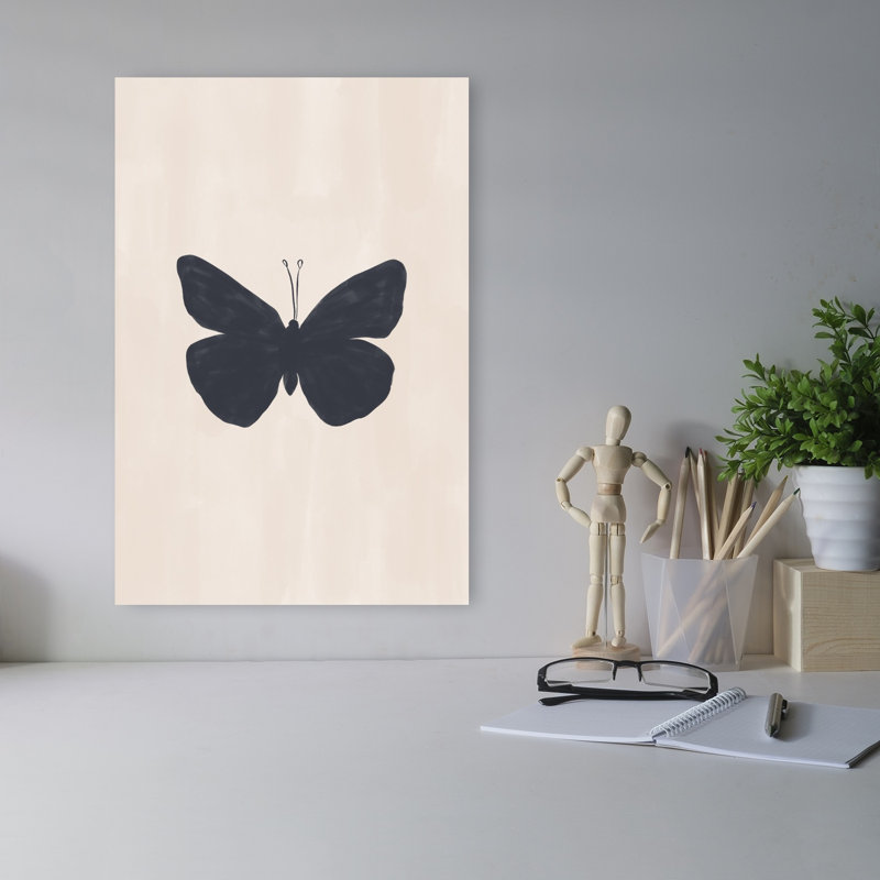 Silhouette de papillon sombre, style minimaliste rustique abstrait, paysage de papillons, art mural nature, 18" H x 12" W
