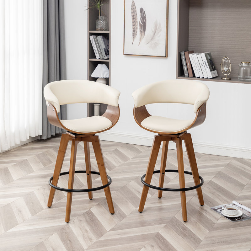 Joeanne Faux Leather Swivel 26'' Counter Stool (Set of 2)