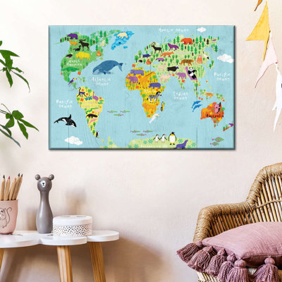 Carte du monde d'animaux domestiques sur toile