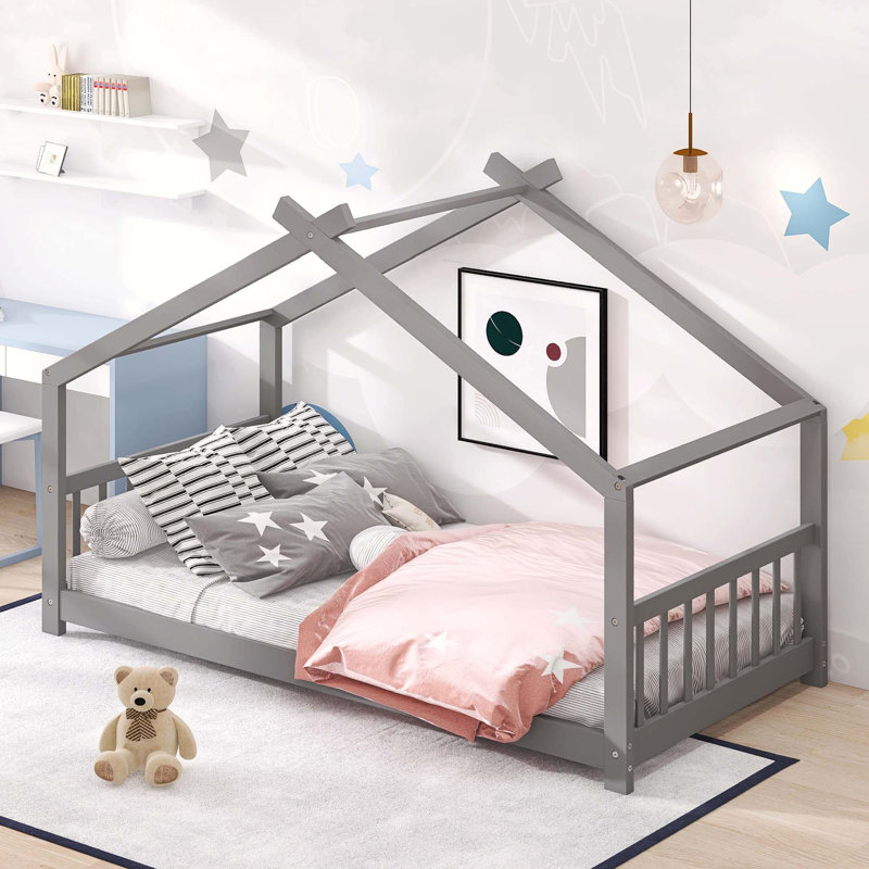 Lit en forme de maison, gris, Simple