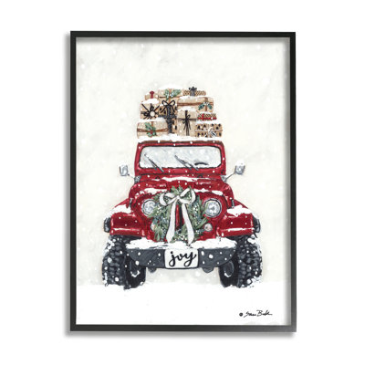 " Festive Red Truck Christmas Presents Snowscape Flurry " Acrylic Painting