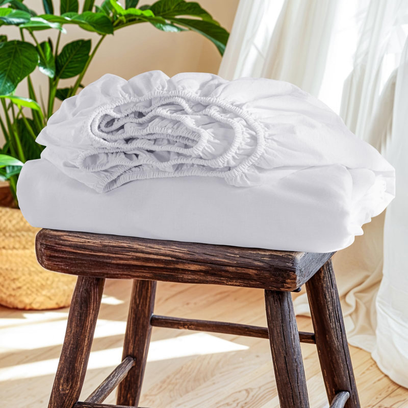 Drap-housse 100 % lin français, 1 pièce, Lit double, Blanc