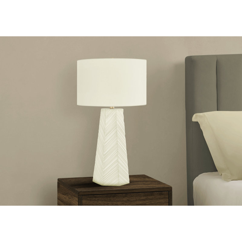 Lighting, H 29 po, lampe de table, céramique blanche, abat-jour ivoire / crème, contemporain