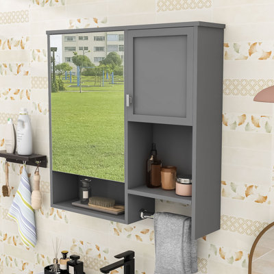 Élégante armoire à pharmacie murale avec miroir, porte-serviettes et tablette réglable