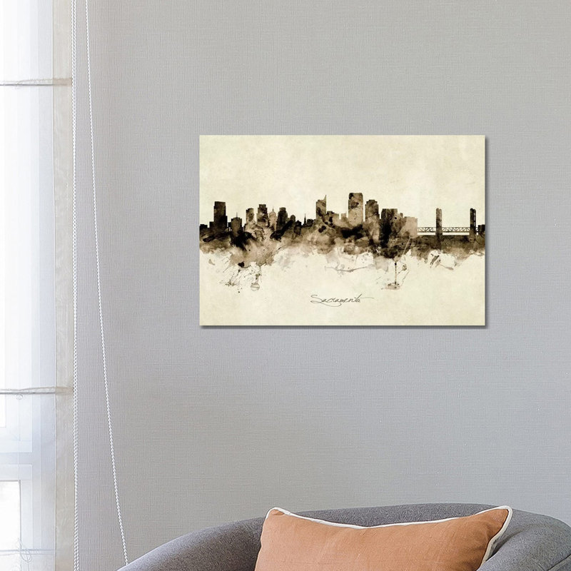 Sacramento California Skyline by Michael Tompsett - Wrapped Canvas Painting, 66.04 cm H x 45.72 cm W