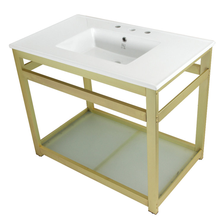 Quadras Ceramic Rectangular Console Bathroom Sink with Overflow
