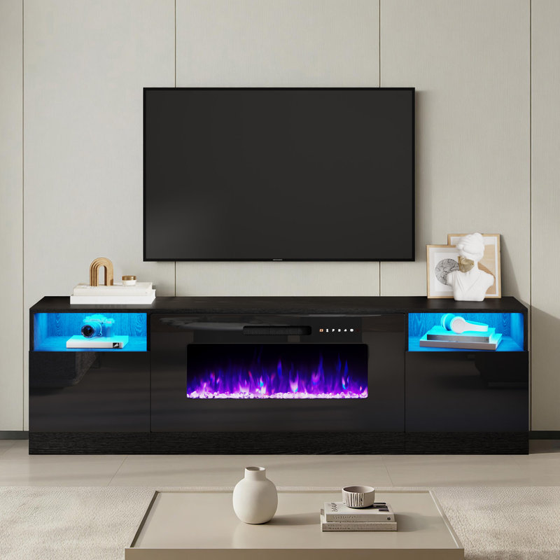 Meuble télé avec foyer électrique 40 po Bhhatu, Noir, noir, noir, noir, L 80 po