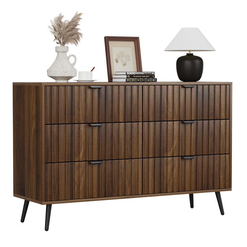 Fluted 3 Drawer Dresser,Modern Storage Cabinet,Wood Chest Of Drawers for Bedroom & Living Room