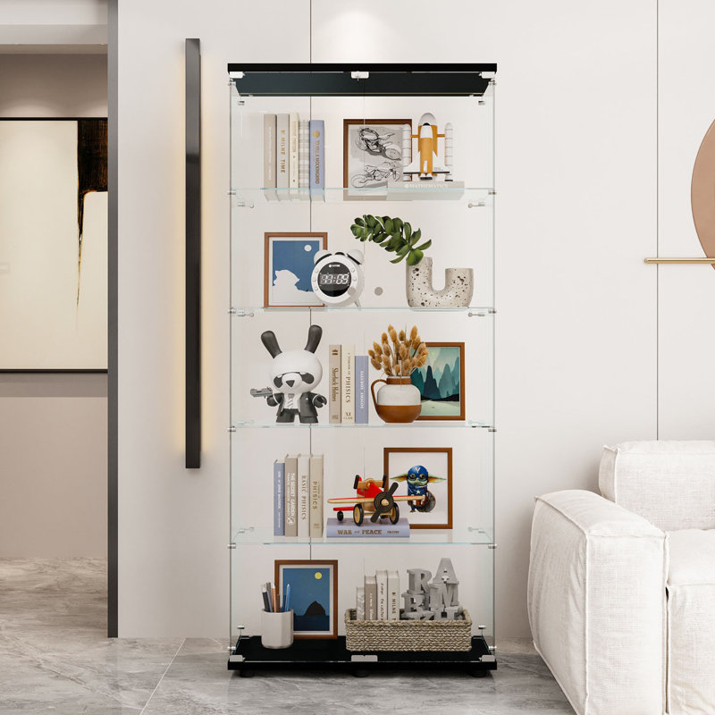 Vitrine à double porte vitrée avec 5 tablettes, vitrine, Noir, noir, noir, noir