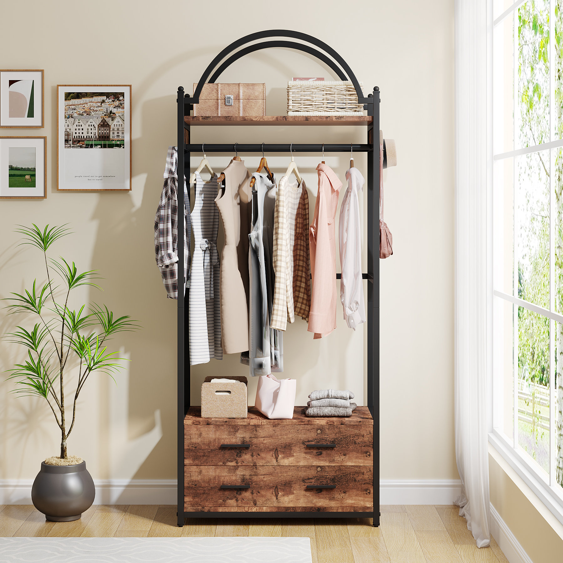 Sorbus Clothing Rack with Drawers - Clothes Stand Dresser - Wood Top, Steel  Frame, & Fabric Drawers - Tall Closet Storage Organizer - Stand Alone