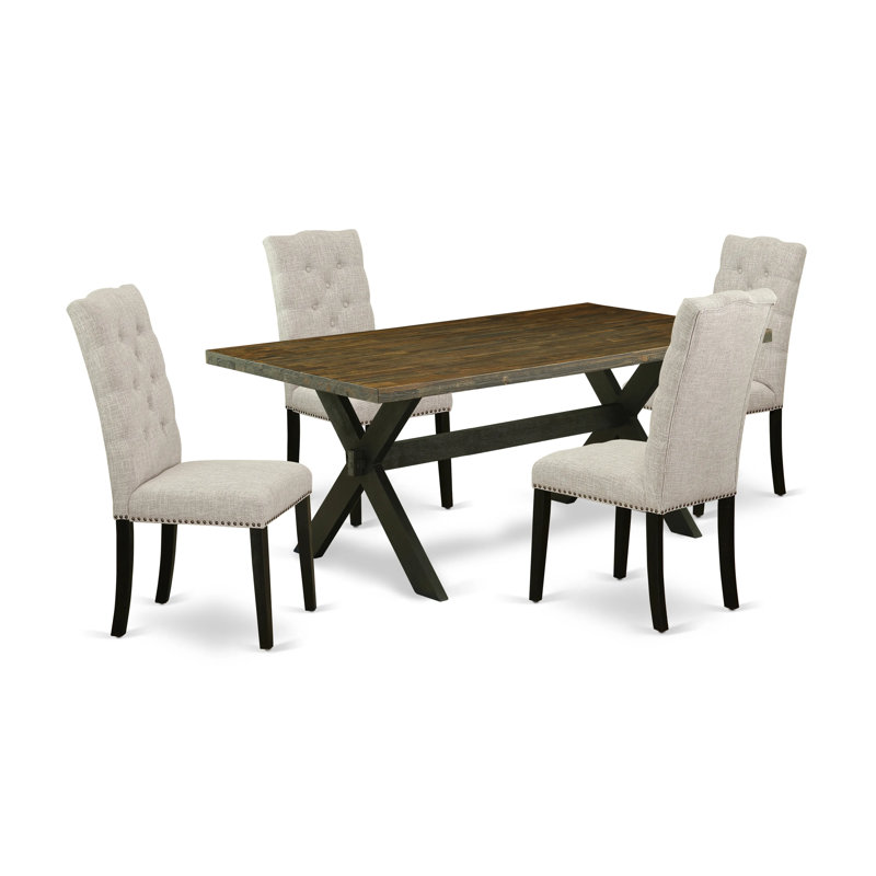 L'ensemble 5 pièces de table et chaises de cuisine comprend une table de salle à manger rectangulaire avec pieds en X et 4 chaises Parsons en tissu de lin, noir brossé