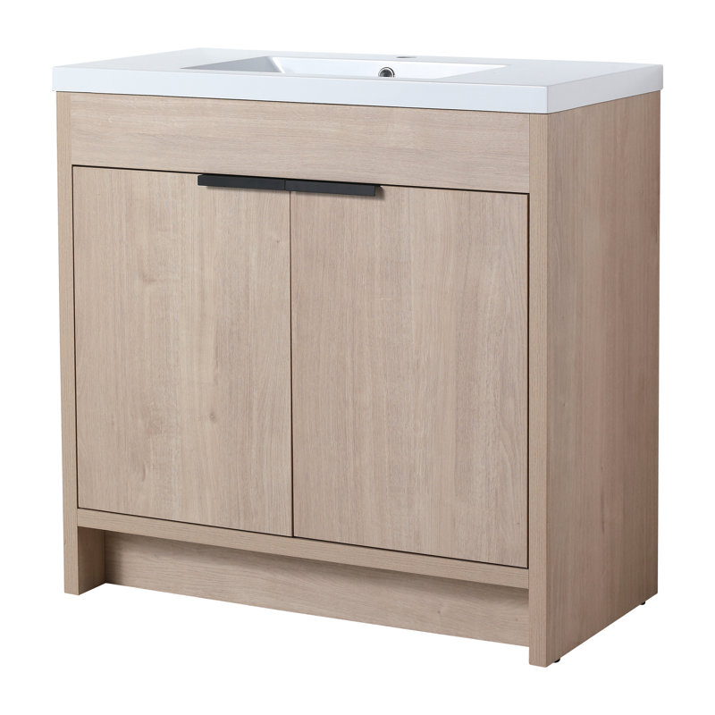 Meuble-lavabo de 36 pouces avec lavabo en résine blanche et porte d'armoire à fermeture en douceur - Ameublement Element