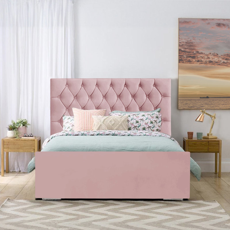 Theirry Upholstered Velvet Bed, Kingsize (5'), Pink