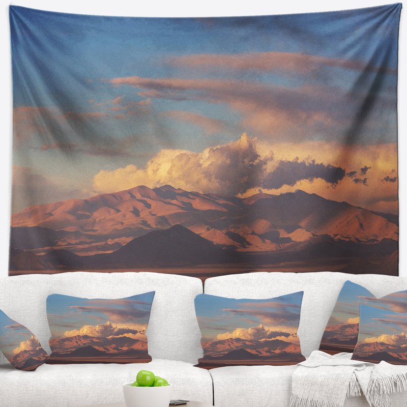 Tapisserie de paysage africain avec montagnes argentines, H 50 po x l 60 po