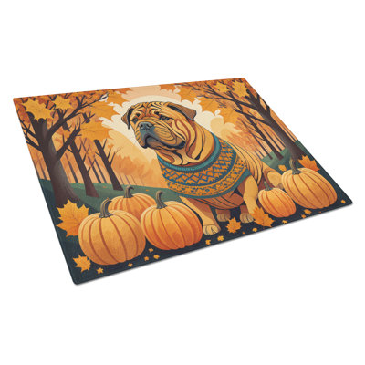 Shar Pei Fall Glass Cutting Board Large
