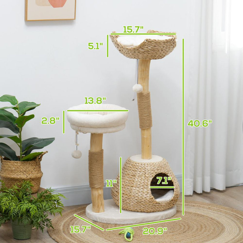 Arbre à chat pour chats d'intérieur avec poteaux à griffer en bois