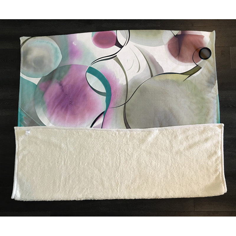 Throw Blanket, 68" W x 80" L, Abstract, Gray/Pink/Green/Blue