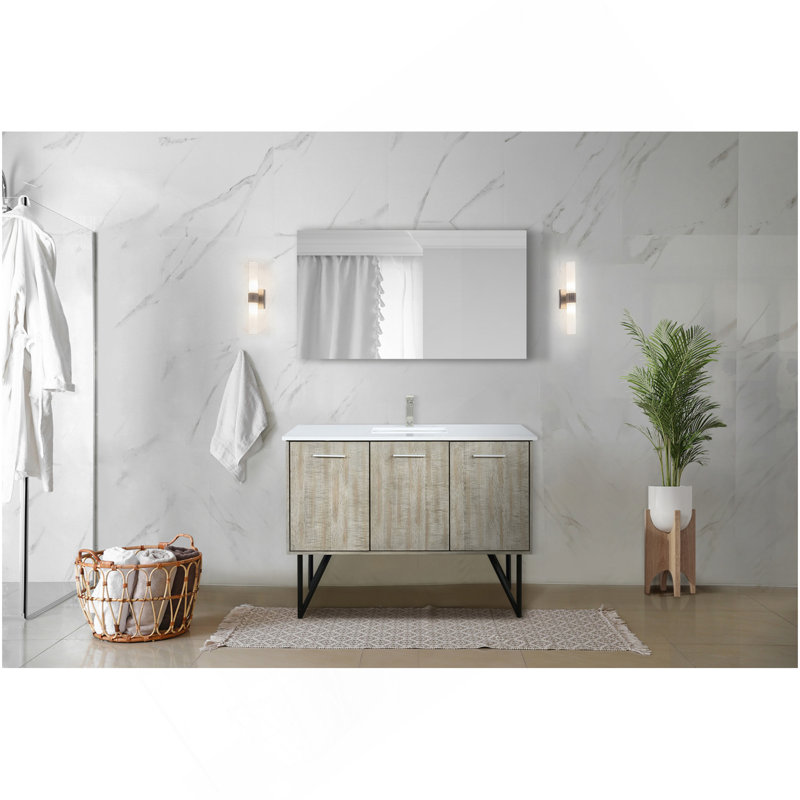 Meuble-lavabo rustique en acacia 48 po X P 20 po D, plateau en marbre de culture, ensemble de robinet en nickel brossé et 43 po Miroir