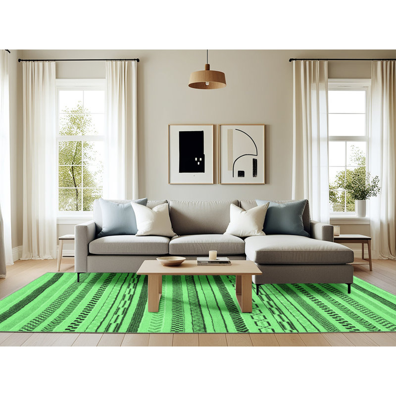 Tapis lavables à la machine à motif abstrait vert émeraude 2276, Rectangle 6 pi x 9 pi