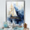 Art mural bleu et blanc à géométrie nautique - Minimalisme côtier
