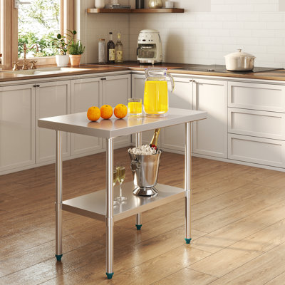 36" x 24" Stainless Steel Prep & Work Table with Adjustable Undershelf, Heavy-Duty Commercial Workbench