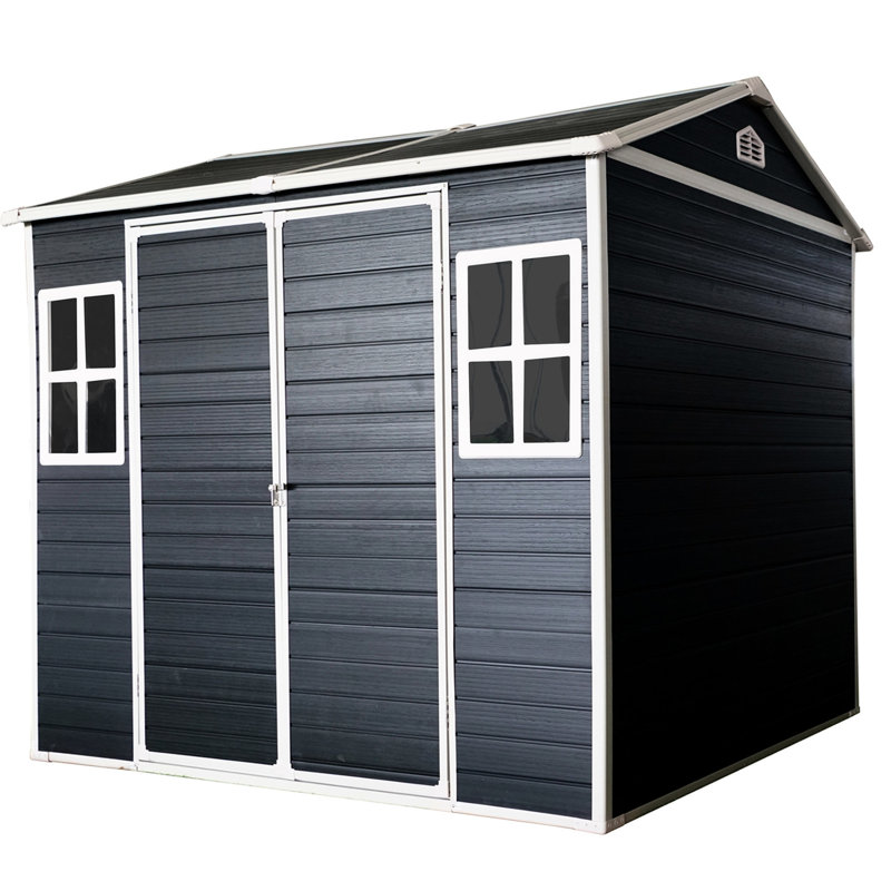 8x6ft Outdoor Shed With Two Windows - Resin Waterproof Storage Lockable Door & Floor Garden Black Windows, Patio, Backyard