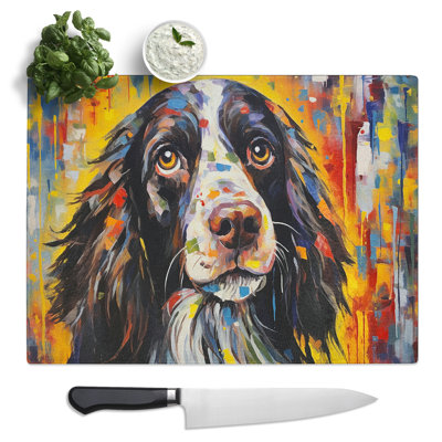 English Springer Spaniel Expressionism  Glass Chopping Board