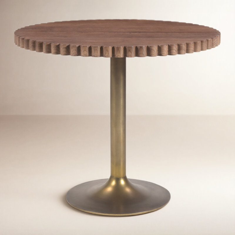Abidi Oak Round Solid Wood Top Metal Base Dining Table