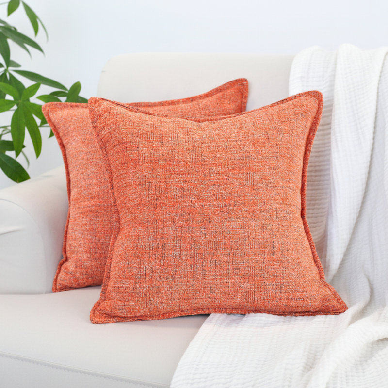 Ensemble de 2 housses de coussin en chenille à texture douce, Orange, Carré 20 po, Polyester