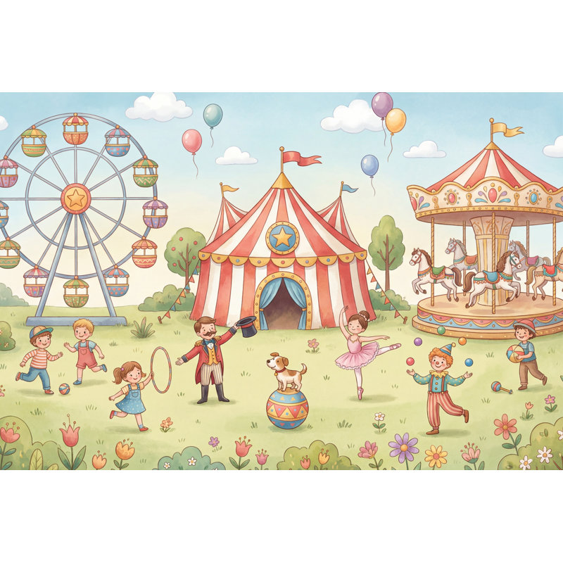 Murale de cirque, papier peint rétro pour enfants, 200 po x 120 po, Non tissé non collé