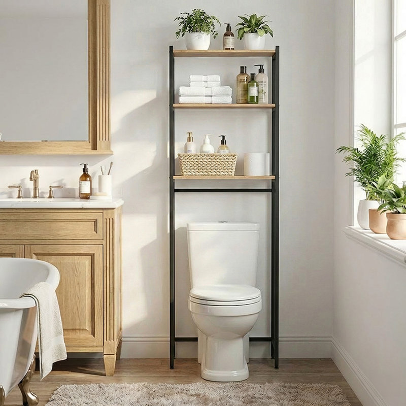 Freestanding Bathroom Shelves, Natural/Black