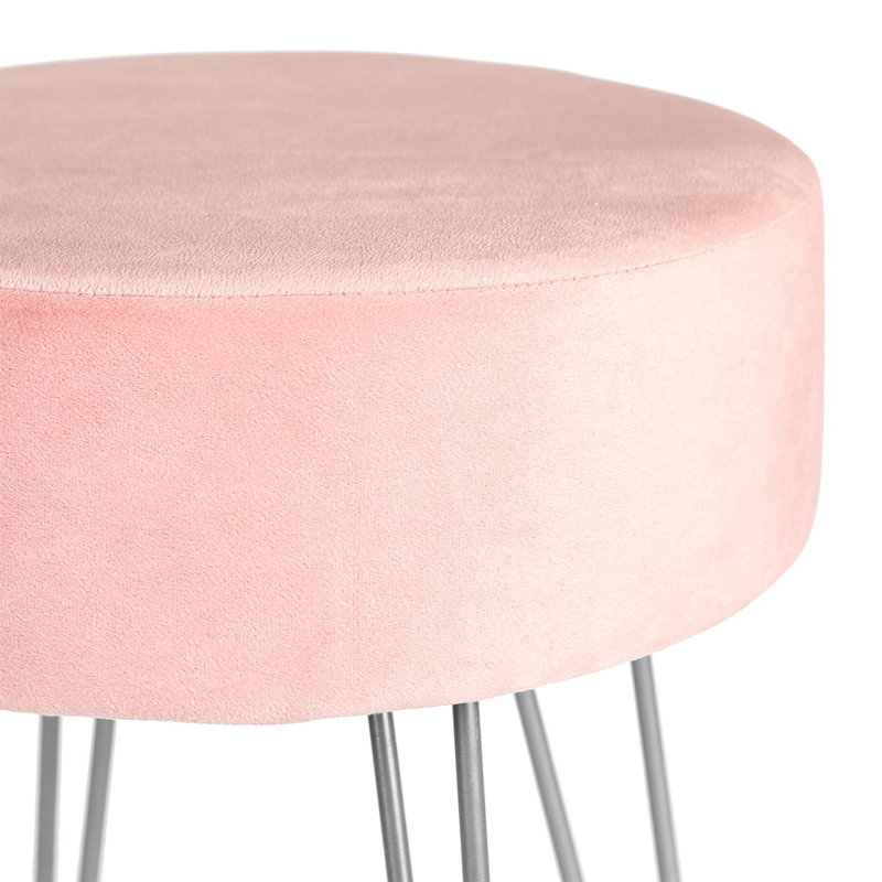 Harbour Housewares Round Velvet Footstool, Silver, Pink
