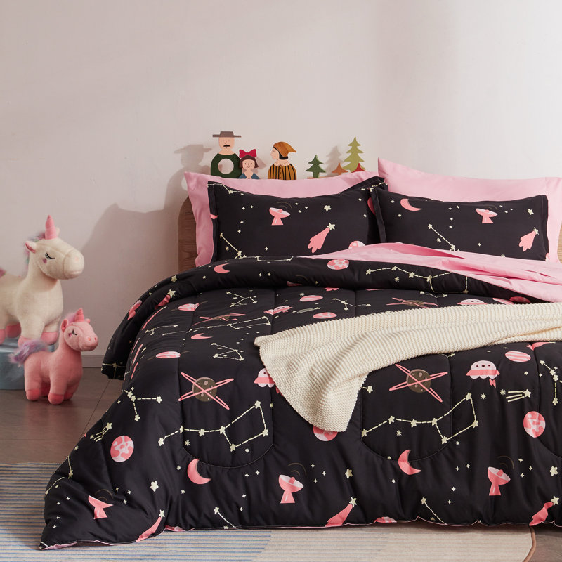 Ensemble de literie pour enfants Space Rocket, Pink Galaxy Pink/Black, Lit simple