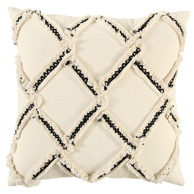 Coussin en treillis texturé crème et noir
